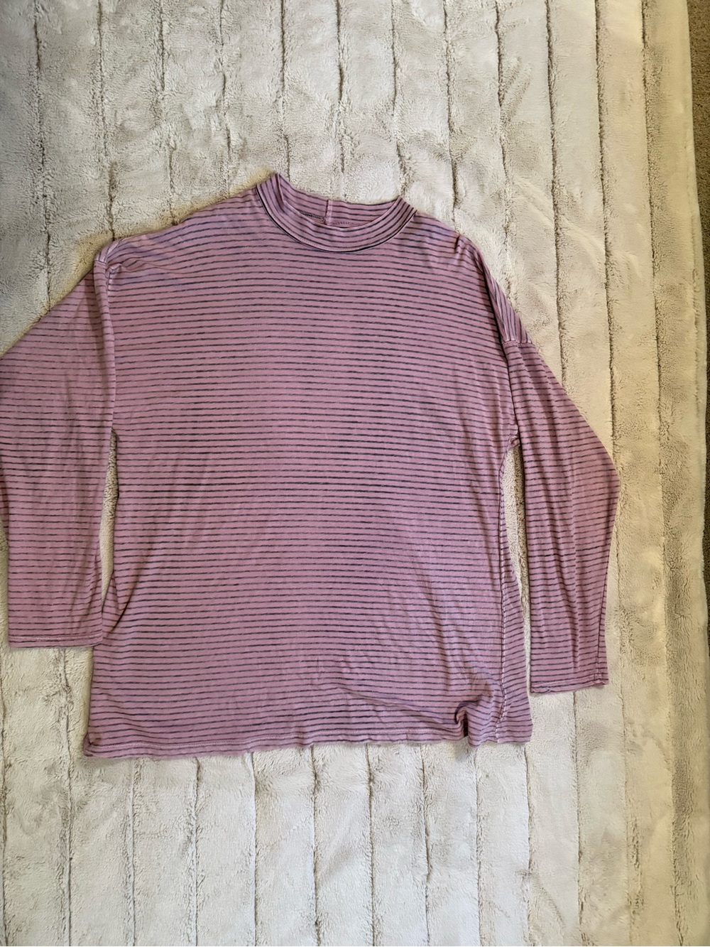 We The Free Oversized Mock Neck Long Sleeve Tee, Pink & Grey Striped, Size XS